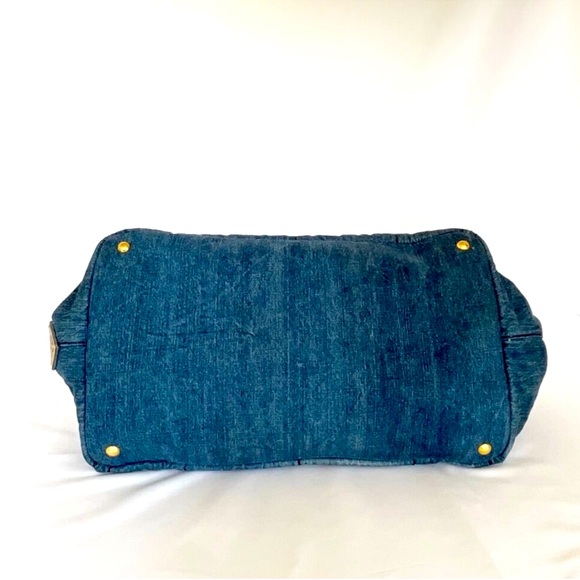 Low start-Prada Canapa Distressed Patch Denim Blue Handbag - Picture 6 of 14